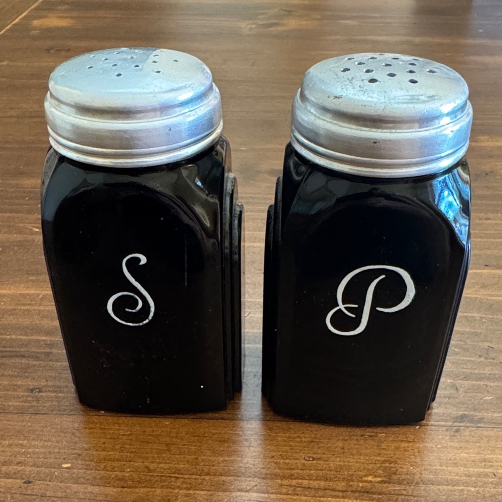 Vintage Black Glass Salt and Pepper Shakers